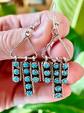 Adorable Navajo Sterling Silver and Turquoise Three Bar Dangle Earrings picture
