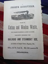 1875 Print Ad JOSEPH SCHOFIELD cotton & wool waste Railroad Steamboat Use Philad picture