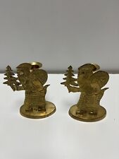 Set of 2 Brass Father of Christmas Santa Clause Candleholders  picture