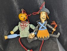 Vintage Halloween Pull Puppets Jack-O-Lantern & Witch picture