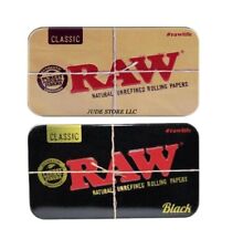 Both RAW BLACK and Classic Rolling Papers METAL Storage Case Box 4.6”x 2.5”x1