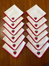 Set of 12 White Luncheon Napkins w/Appliqué Strawberries & Red Borders Cotton picture