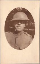 c1920s Military Photo RPPC Postcard Close-Up of Soldier in Helmet / Mustache picture