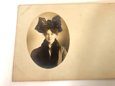 Postcard Antique RPPC Victorian Lady Portrait Fancy c1915 Big Bow Hat Studio picture