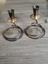 2 Fisher Vintage Silver MCM Spiral Candlestick Holders picture