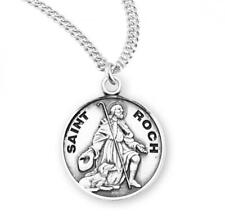 Unique Patron Saint Roch Round Sterling Silver Medal Size 0.9in x 0.7in picture