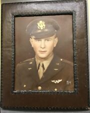 WWII US Army Air Corp Pilot Portrait Photo Brown Frame Color Hand-Tinted 8X10 picture