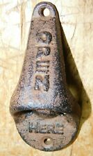 ANTIQUE Style Rustic Cast Iron OPEN HERE Wall Mounted Bottle Opener Soda Beer   picture