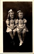 c. 1905 Vintage Real Photo Postcard RPPC Cute Twin Victorian Girls Dresses picture