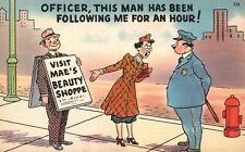 Old Woman Visit Mae's Beauty Shop Sign Cop Officer Comics Vintage Postcard c1930 picture
