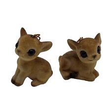 2 Vtg Flocked Baby Deer Fawn Kitsch Ornaments 2 inch Japan Patmar picture