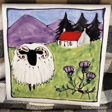 Vintage Elspeth Gardner Tile Art Sheep Scotland, Signed picture