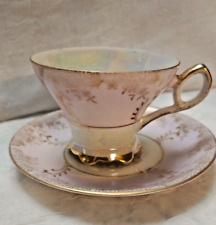 Vintage China Tea Cup Saucer Set Pastel Pink &White Gold Gilt Japan picture
