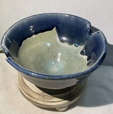 Hand Turned Pottery Cigar Ashtray- 3 X 5 1/2- Blue picture