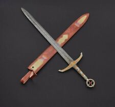 CUSTOM HANDMADE FORGED DAMASCUS STEEL HUNTING VIKING REAL LONG SWORD WITH SHEATH picture