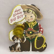 Vintage Birthday Greeting Card Cowboy Costume Puppy 5.5” picture