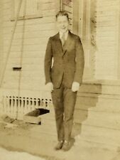 1Q Photograph Handsome Man Suit Photo Portrait Porch Steps 1920's  picture