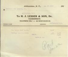 1917 Johnstown New York H J Lesser & Son Taxidermists letterhead 35 W. State St. picture