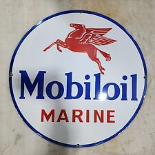MOBIL OIL MARINE 30 INCHES ROUND ENAMEL SIGN picture