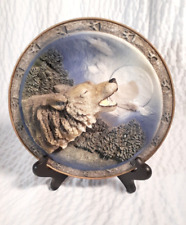 3D Wolf Plate 1997 Gray Rock Collection Amy & Addy Howling At The Moon 8.5 Inch picture
