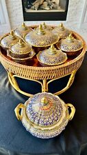Genuine Hand-Painted Thai Benjarong Porcelain Set, Gold Accented Trim, 21 Pieces picture