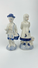 Vintage Pair Girl Figurine Of Porcelain Handmade Boy Decor Chinese Collectibles picture