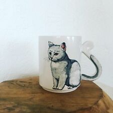 Vintage Tabby White Grey Kitty Cat Coffee Tea Mug Tail Handle picture