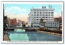 c1920's Milwaukee River & Grand Avenue Bridge Store Milwaukee Wisconsin Postcard picture