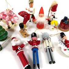 Vintage Clothespin & Wooden Christmas Ornaments Santa Claus Snowman (13 Pcs) picture