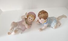 VTG Heubach? Porcelain Bisque Piano Baby Girl Bonnet Laying Down Figurine KS21 picture