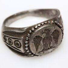 Ancient Roman legionary silver seal ring circa 100-400 A.D-Eagle depiction picture