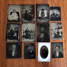 Big Lot 12 Larger Tintypes Half Plate Some ID'd / Names - Antique 1800s Photos picture