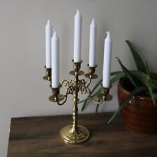 Vintage 11.5” Brass 4 Arm Candelabra, 5 Taper Candle Holders - HEAVY, Marked “M” picture
