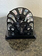Mexican Mayan Obsidian Bookends Sculpture Abalone  Aztec Teotihuacan Sun God picture