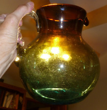 Vintage Hand Blown Glass 32 oz.Pitcher (color changes with light-natural bubbles picture