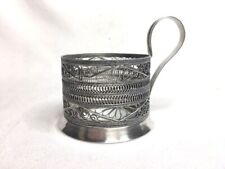 Vintage Silver Filigree Tea Cup Glass Holder Hallmark Russian USSR Mint Antique picture