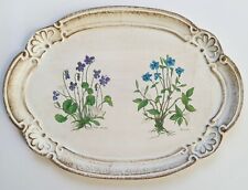 VTG Florentine Tray Carved Wood Italy Cream Botanical Floral Design Signed Mint picture