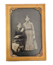 VINTAGE MW CARR SOLID BRASS PICTURE FRAME~ANTIQUE TINTYPE PHOTO~2 SISTERS~ESTATE picture