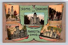 Marietta OH-Ohio, Some Churches, Catholic, Lutheran, Methodist Vintage Postcard picture