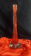 Vintage Bud Vase Elephant Foot Ruby Red Cased Twisted Art Glass picture