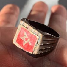 Ancient Old Bronze Antique Ring Roman Arabia With Evil Eye Star Artifact Rare picture