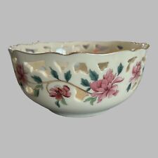 Lenox Barrington Pierced Bowl Vintage Gold Trim Pink Flowers Pot Pourri Holder picture