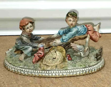 Antique Italian Capodimonti Porcelain Figurine, Seesaw, 4.5 x 8.5 inches. picture
