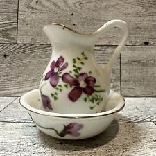 LU PAO Mini Floral 2.25” Water Pitcher & 2.5” Wash Basin Bone China Vintage picture