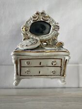 Antique Vintage Victorian Trinket Box Porcelain Fairing Box Dresser w/ Watch picture