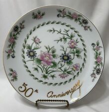 50th Wedding Anniversary Floral Plate Design White W/ Gold Writing Beautiful picture