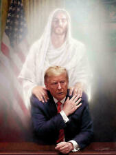 DONALD TRUMP PRAYING WITH JESUS HUGE 3x5 ft BANNER FLAG POSTER WHITE HOUSE picture