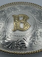 Montana Silversmiths Silver Plate and Gold Plate Accent “B” Belt Buckle picture