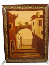 Vintage Sorrento Italy Notturno Intarsia Inlaid Wood Beach Scene Picture picture