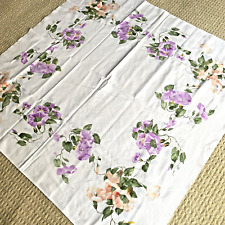 VTG Cotton Tablecloth Cottage Floral Morning Glory Florak Border Peach Purple picture